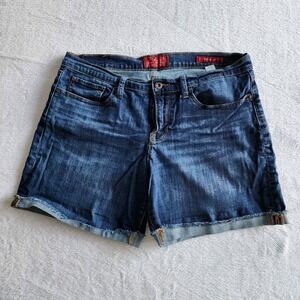 Lucky Brand The Roll Up Denim Jean Shorts Womens Size 12 31W Mid Rise Dark Wash